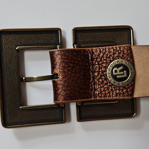 Leatherock SZ 36 Leather Belt Crackle Bronze Look Studded Western Indie - Picture 6 of 9